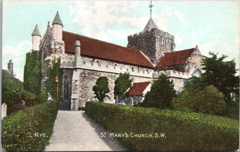 St. Mary's Church Rye England UK East Sussex Antique Postcard E21