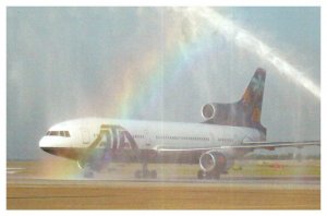 Dallas Ft Worth Airport welcomes home soldiers water salute Airplane Postcard