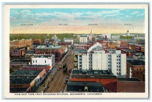 c1920's From Fruit Exchange Building Railway Trolley Cars Sacramento CA Postcard