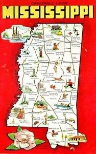 Map Of Mississippi With Greetings From The Magnolia State