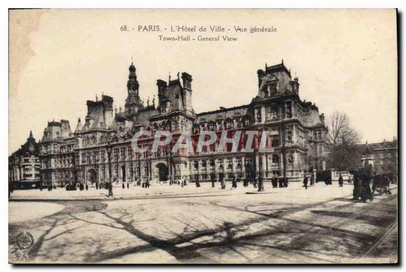 Old Postcard Paris Hotel de Ville General view