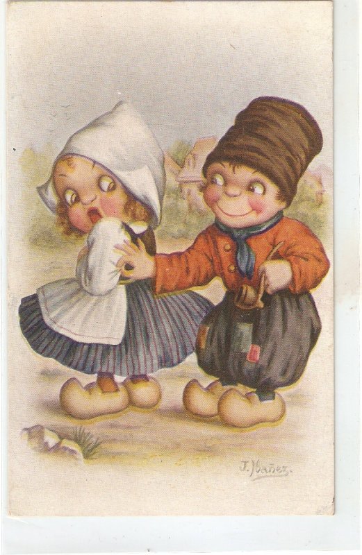 J.Ibañez. Dutch couple. Caricature Humorous Spanish postcard 1920s