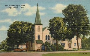 Linen Postcard Community Church Kelleys Island Ohio 309 Erie County C.T. Art