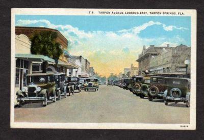 FL Ave TARPON SPRINGS FLORIDA Postcard PC Old Cars