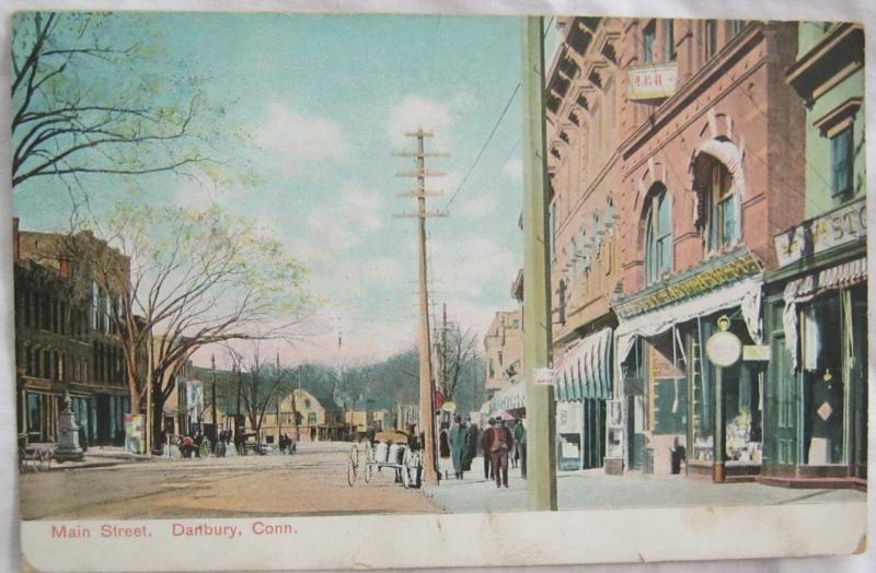 Main Street Danbury CT Undivided Back Postcard