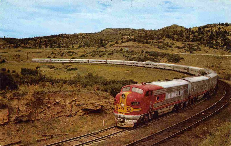 Santa Fe Railroad Train Streamliner Raton Pass New Mexico Fred Harvey postcard