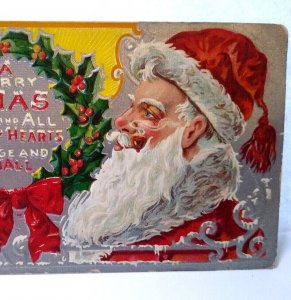 Santa Claus Long Beard Smoking Pipe Christmas Postcard Embossed St Nicholas No 3