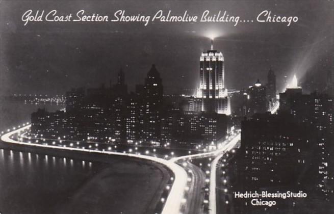 Illinois Chicago Gold Coast Section Showing Palmolive Building At Night Real ...