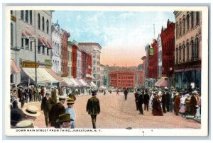 c1910's Down Main Street From Third Jamestown New York NY Antique Postcard