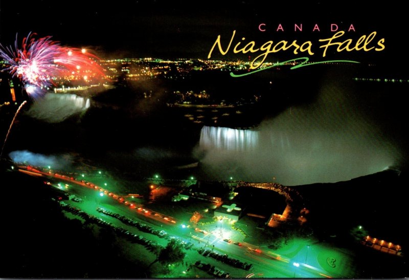 Canada Niagara Falls Aerial View Of Falls At Night With Fireworks