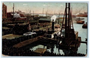 1909 Driving First Pile New Docks Steamer Port Pier Baltimore Maryland Postcard