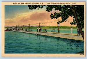 1940 Canandaigua Lake New York Postcard Roseland Pier Playground Finger Lakes