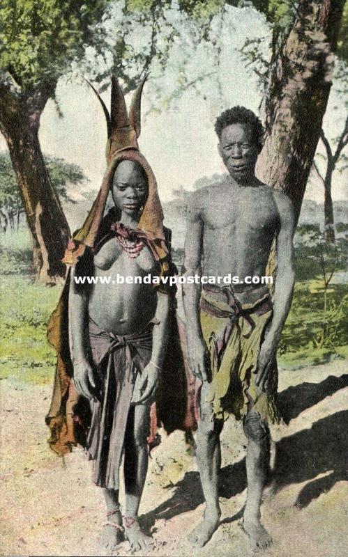 german south west africa, Native Herero Man with Daughter, Hereroneger (1910s)