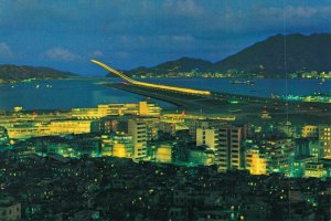 Hong Kong Kai Tak Airport at Night Vintage Postcard BS.05