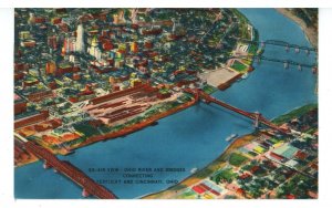 OH - Cincinnati. Aerial View of Ohio River & Bridges Connecting to Kentucky