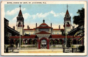 St. Augustine Florida 1920s Postcard Main Entrance To Ponce De Leon Hotel