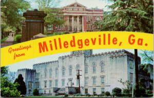 Milledgeville GA Greetings Old Capitol Building Chappell Hall Postcard F74