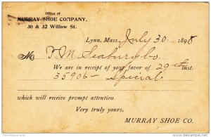 Order Receipt, Murray Shoe Co., Lynn, Massachusetts 1898