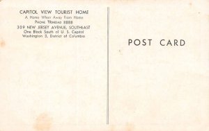 Washington  D.C. Capitol View Tourist Home Exterior B/W Printed Vintage PC U1254