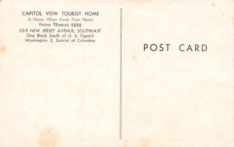 Washington  D.C. Capitol View Tourist Home Exterior B/W Printed Vintage PC U1254