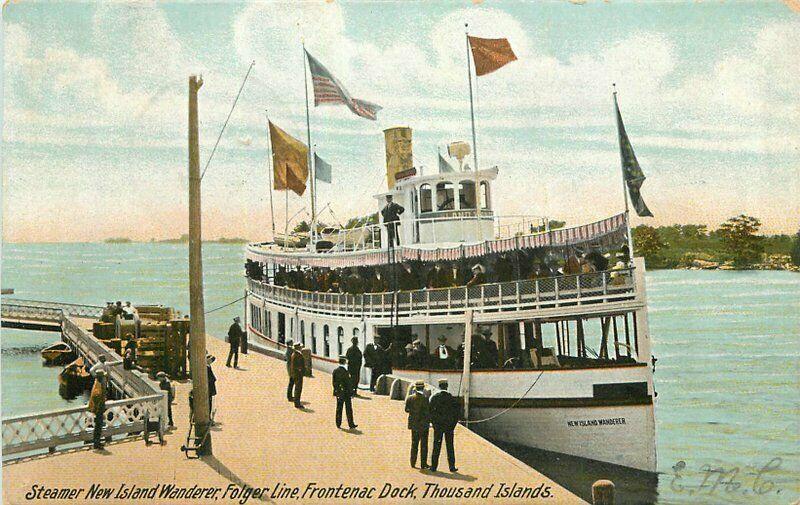 1907 Steamer New Island Wanderer Folger Thousand Island New York Postcard 3591