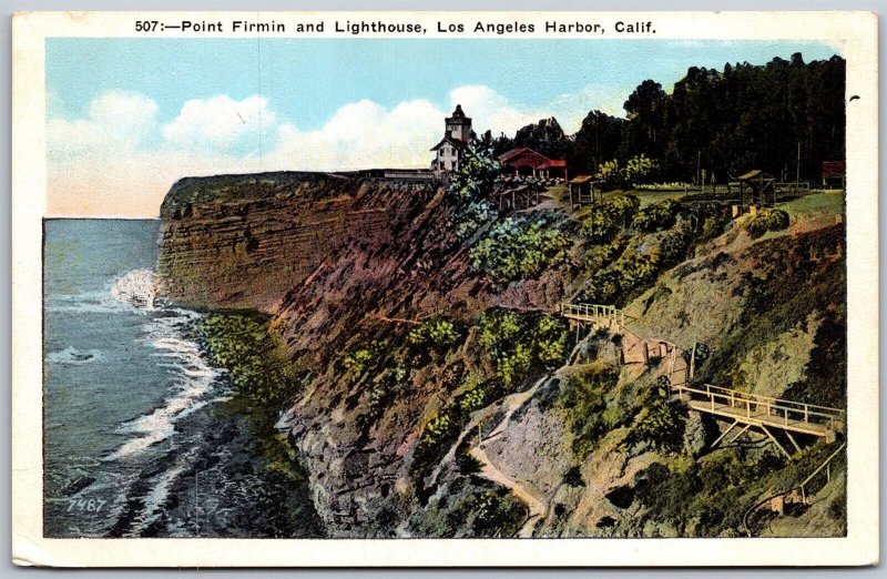 Vtg California CA Los Angeles Harbor Point Firmin & Lighthouse 1920s Postcard