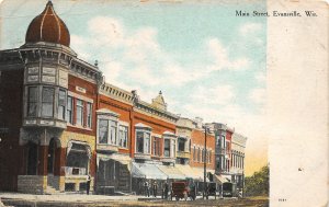 J13/ Evansville Wisconsin Postcard c1910 Main Street Stores 61