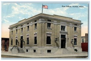 c1910's Post Office Stairs Entrance US Flag Building Austin Minnesota Postcard