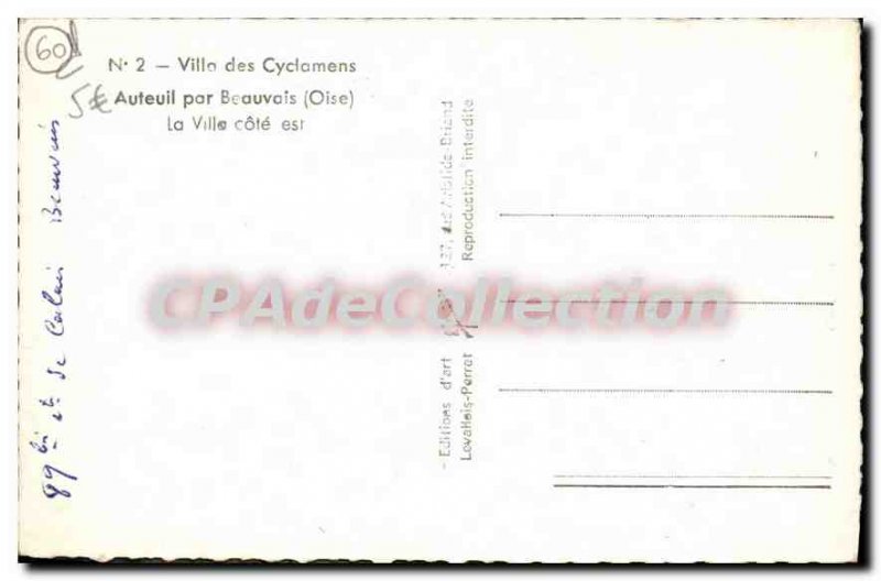 Old Postcard For Auteuil Beauvais Villa cyclamen