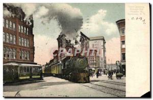 VINTAGE POSTCARD Train passing through the streets off 
