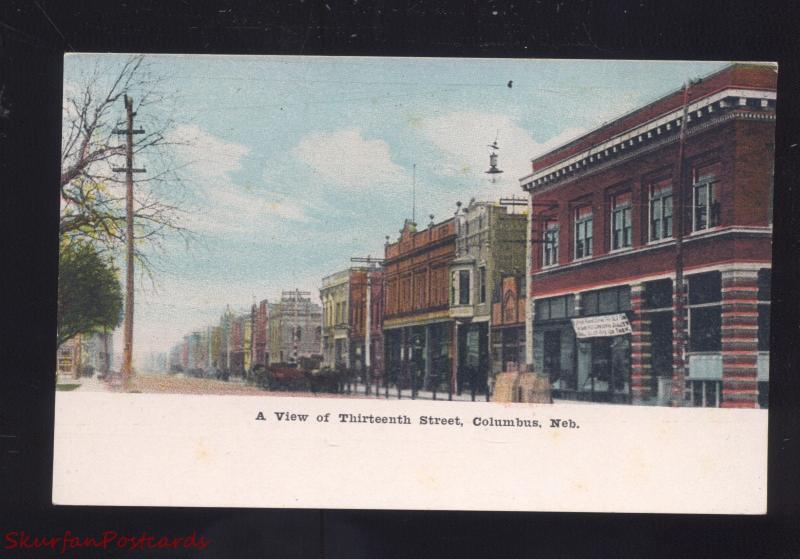 COLUMBUS NEBRASKA DOWNTOWN THIRTEENTH STREET SCENE VINTAGE POSTCARD NEBR.