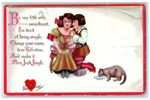 c1910's Valentine Sweet Couple Romance Cat Kitten Antique Tuck's Postcard