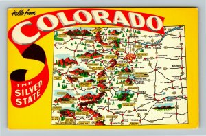 CO- Colorado, General Greetings, The Silver State, Maps, Chrome Postcard 