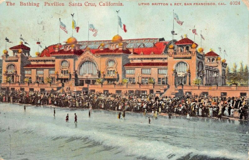 SANTA CRUZ CALIFORNIA~BATHING PAVILION-LARGEST IN UNITED STATES~1910s POSTCARD