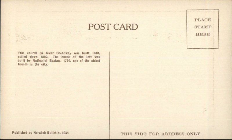 Norwich CT Central Baptist Church Old Postcard