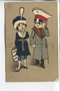 462225 WWI Military Man & lady ART NOUVEAU Fashion Vintage 1914 year Germany