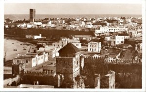 postcard rppc Morocco - Rabat - Hassan Tower District view from the Oudaias