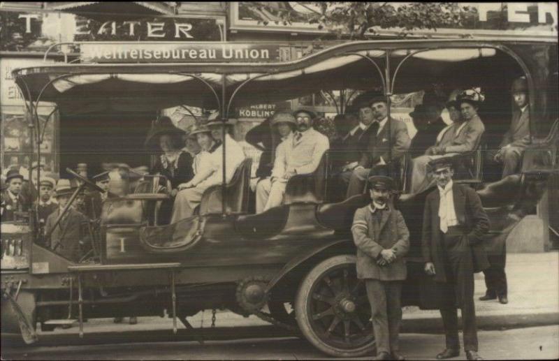 Berlin Automobil Rundfahrten Tourist Bus Weltriese-Bureau Union RPPC c1910