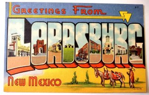 Greetings Souvenir From Lordsburg New Mexico Large Letter Postcard Linen Donkeys