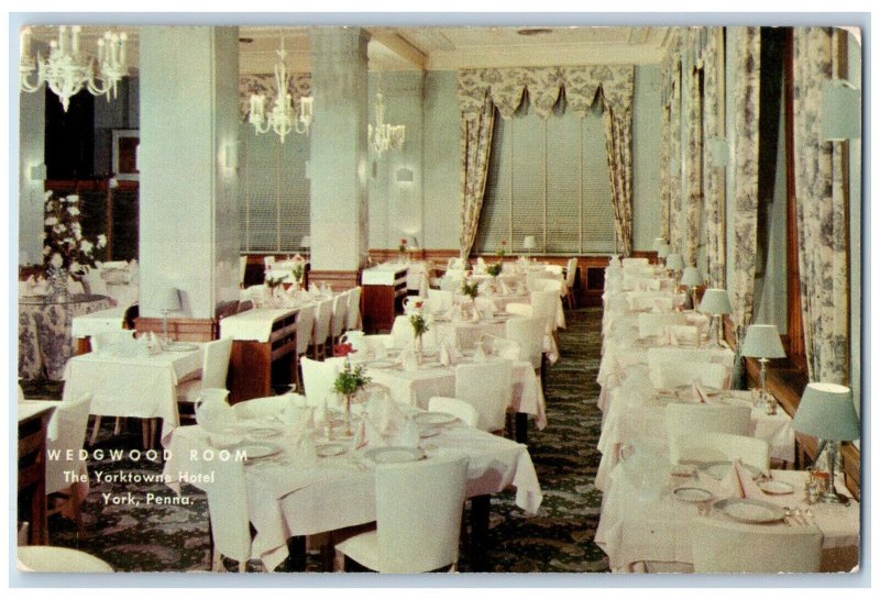 c1950's Dining Wedgwood Room The Yorktowne Hotel York Pennsylvania PA Postcard 