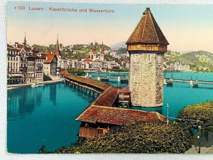 Vintage Postcard 1910's Luzern Kapellbrucke und Wasserturm 