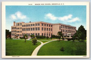 Greenville South Carolina~Panorama Senior High School~Vintage Linen Postcard