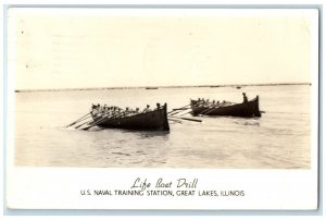 Life Boat Drill US Naval Training Station Great Lakes IL RPPC Photo Postcard