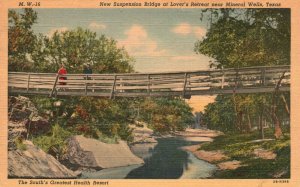 Vintage Postcard 1930s Suspension Bridge Lover's Retreat Near Mineral Wells TX