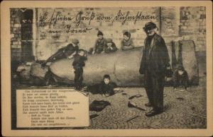 WWI German Man & Children Huge Artillery Shell & Poem Gruss Vom Postcard 