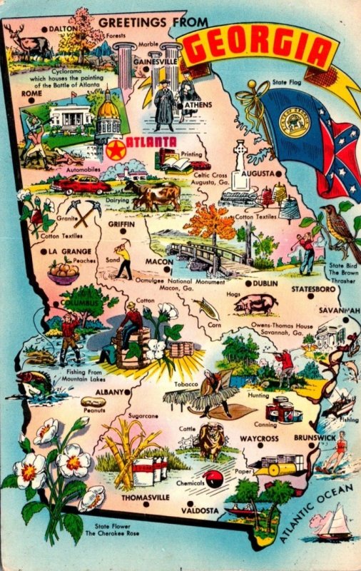 Georgia Greetings With Map From The Cracker State