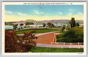 Lake Champlain Bridge, Crown Point Reservation New York, Vintage Linen Postcard