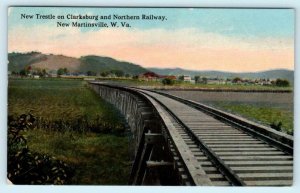 NEW MARTINSVILLE, W.V. ~ New Trestle CLARKSBURG & NORTHERN RAILWAY 1914Postcard