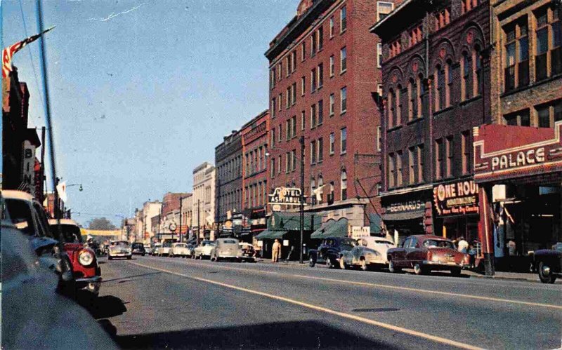 Main Street Scene Cars Palace Theater Hotel Ashtabula Ohio 1950s postcard