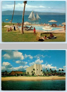 2 Postcards ROYAL LAHAINA BEACH HOTEL, Maui Hawaii HI ~ SWIMMING POOL 1960s-70s